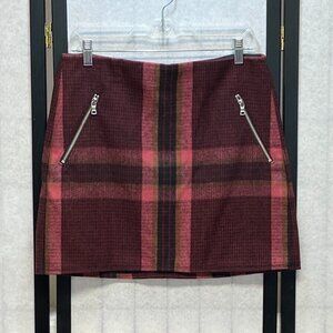 GAP Wool Blend Plaid Exposed Zipper Pockets A Line Mini Skirt Black Pink NEW  6